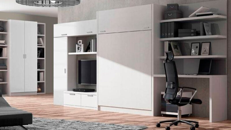 Mueble cama abatible de matrimonio ideal para salones modernos.