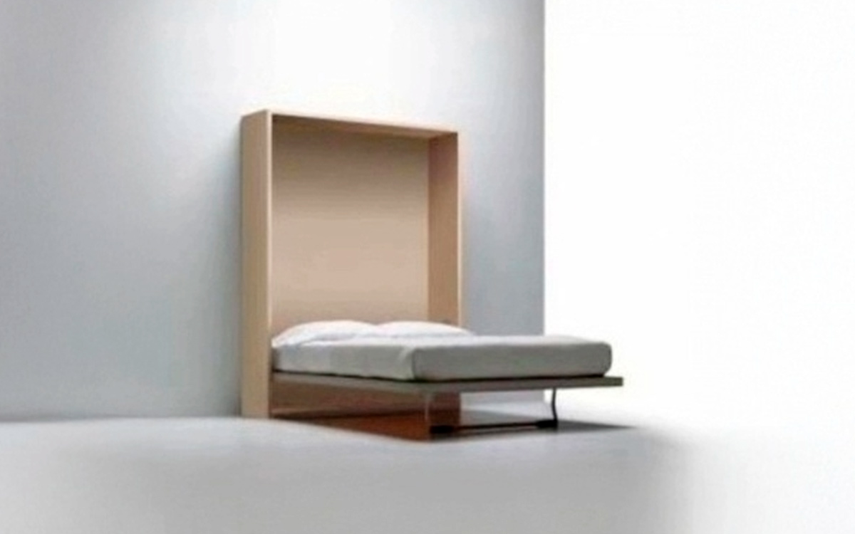 Mueble cama de matrimonio de diseño moderno y líneas depuradas.