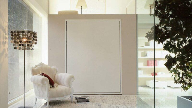 Cama abatible vertical de matrimonio lineas minimalistas.