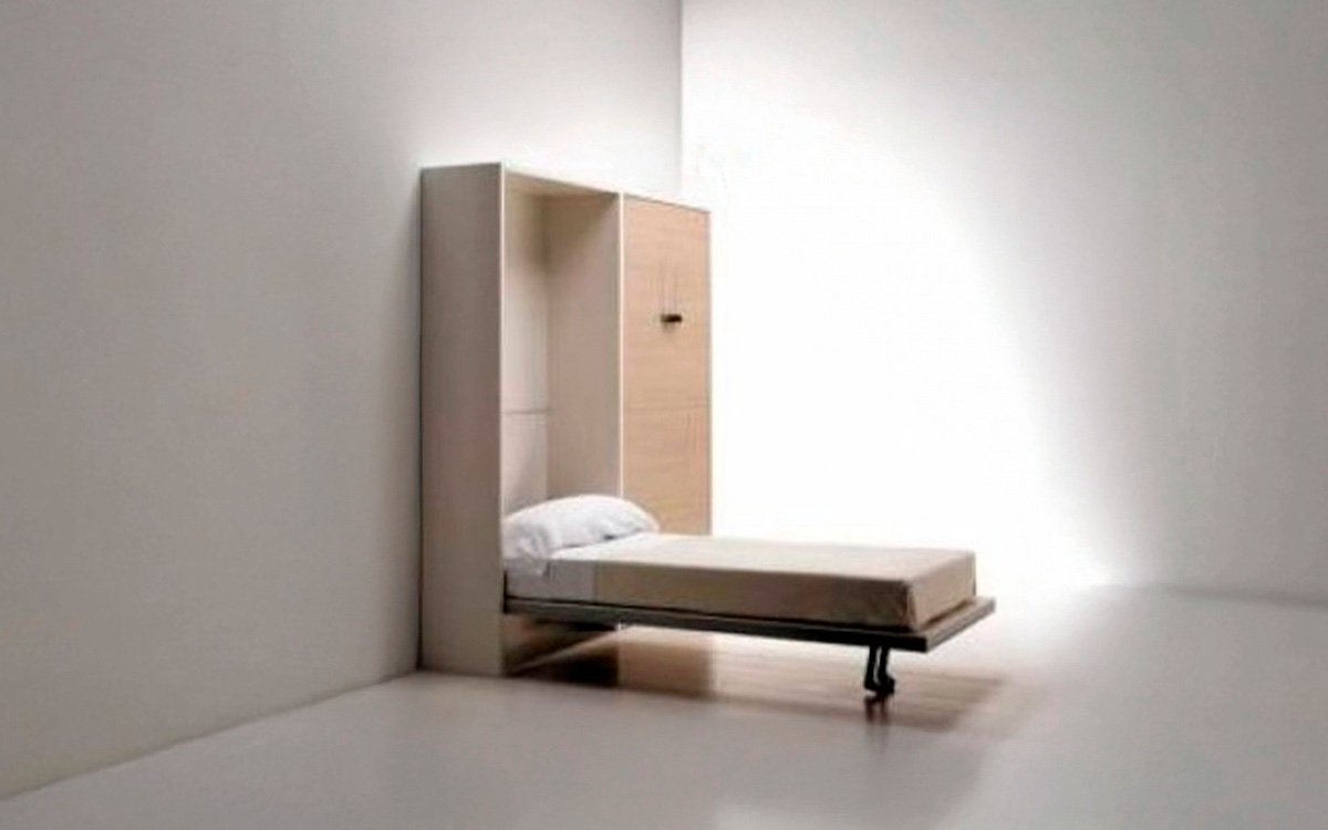 Mueble con dos camas abatibles gemelas de líneas depuradas.